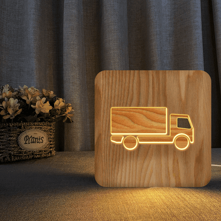 

Light Bulb Night Light For Train Wooden 3D Lamp Creative Wooden Lights Simple Decorative Lights 3D Wood Carving Pattern LED Night Light For Desk