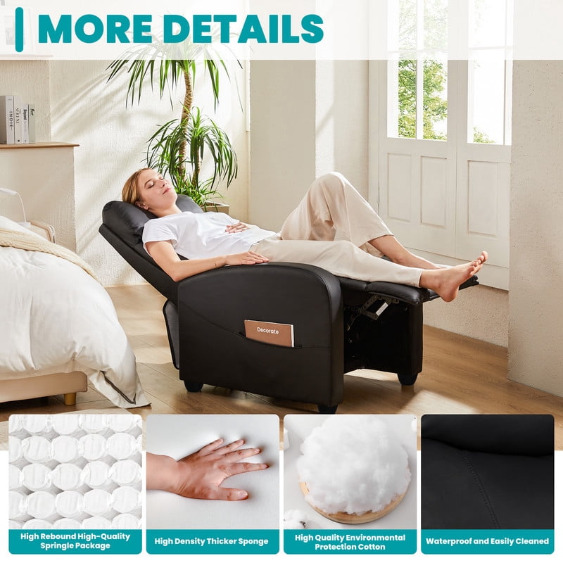 Gianna Recliner Chair No Massage, Home Theater Seating with Lumbar Support, Adjustable Push Back Overstuffed High-Density Sponge Reclining for Living Room, Black