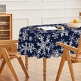 thumbnail image 4 of Christmas Tablecloth 60×84 Inch Oval, Blue Snow Washable Table Cover for Party Picnic Dinner Decor, 4 of 6