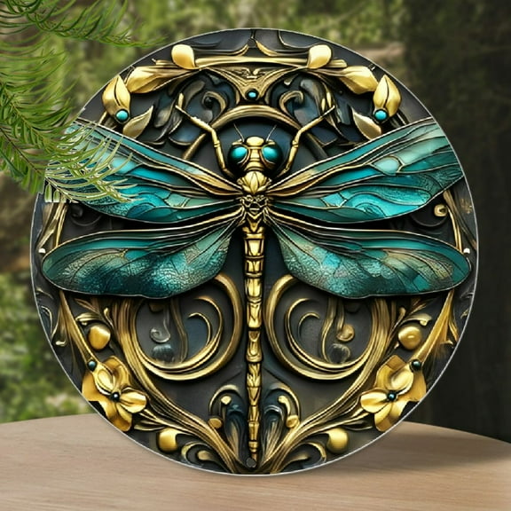 Room Decor 1pc Vintage Dragonfly Design Aluminum Round Plaque, 8-Inch Decorative Metal Wall Art, Versatile Indoor & Outdoor Decor for Home, Cafe, Garden, Event and Party Supplies
