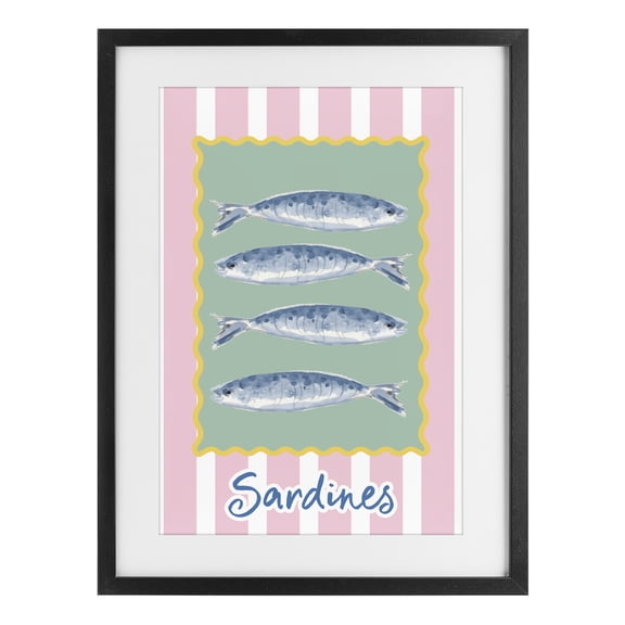 Stupell Industries Coastal Pastel Striped Sardines Black Framed Print Under Glass, 14 x 20, by Patricia Pinto