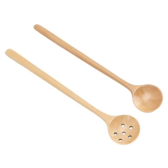 2-Piece Japanese Wooden Spoon Set, Thin Long Handle Beechwood Stirring Spoons