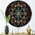 thumbnail image 2 of Designart "Fractal Odyssey Blue and Gold II" Abstract Fractal Metal Round Art Print, 2 of 5