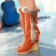 thumbnail image 2 of Mostsola Womens Snow Boots Suede Plush Winter Warm Mid Calf Boot Lace up Fringe Wedges Heels, 2 of 9