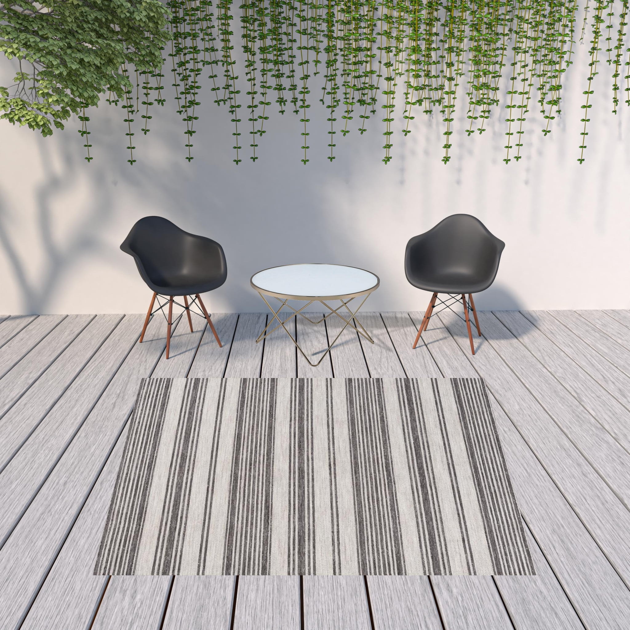 8' X 9' Gray And Ivory Striped Indoor Outdoor Area Rug - Walmart.com