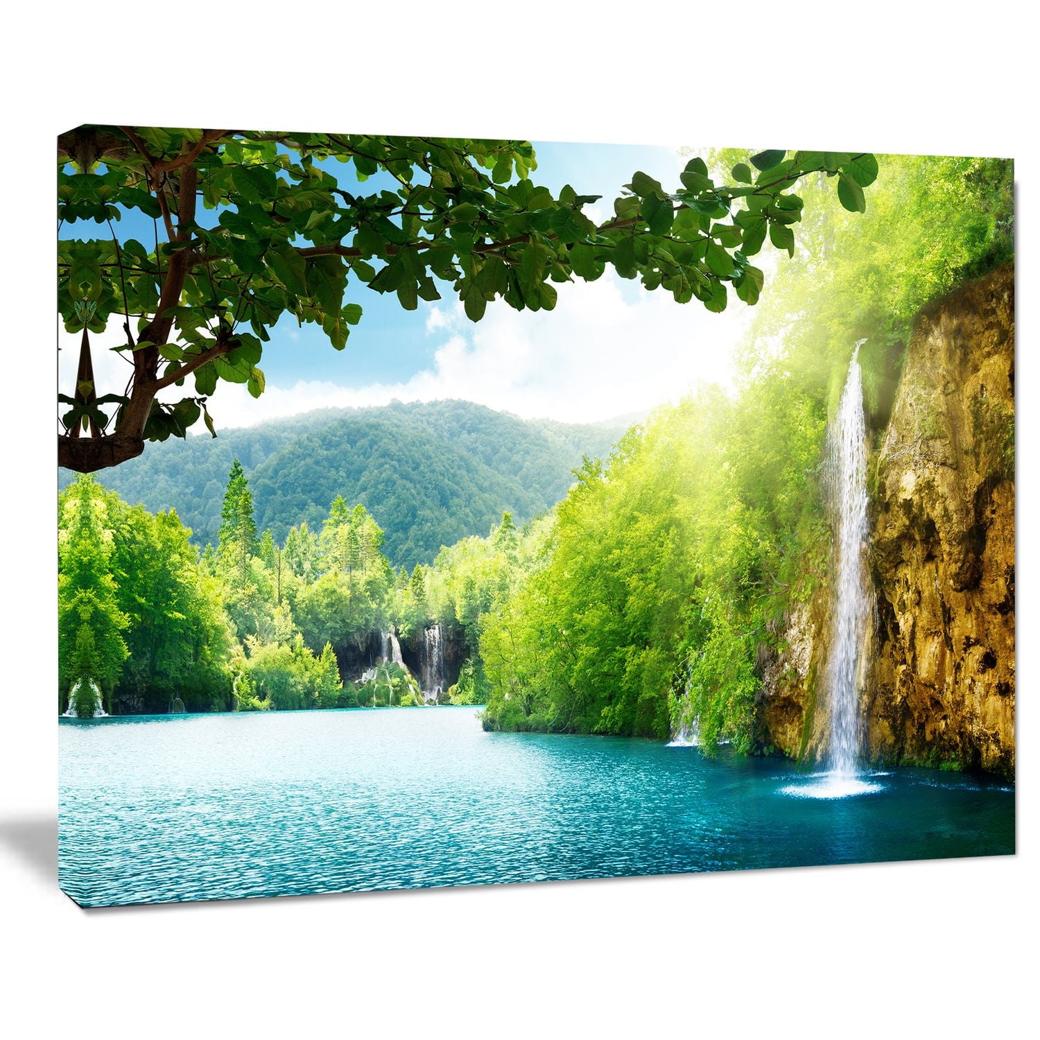 Design Art Waterfall in Deep Forest Landscape Photography Canvas Print