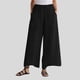 thumbnail image 2 of Pantalones de lino de color liso y pierna ancha con bolsillos para mujer - Cintura elástica, diseño acampanado y corto - Pantalones palazzo de talla grande para primavera/verano, 2 of 7