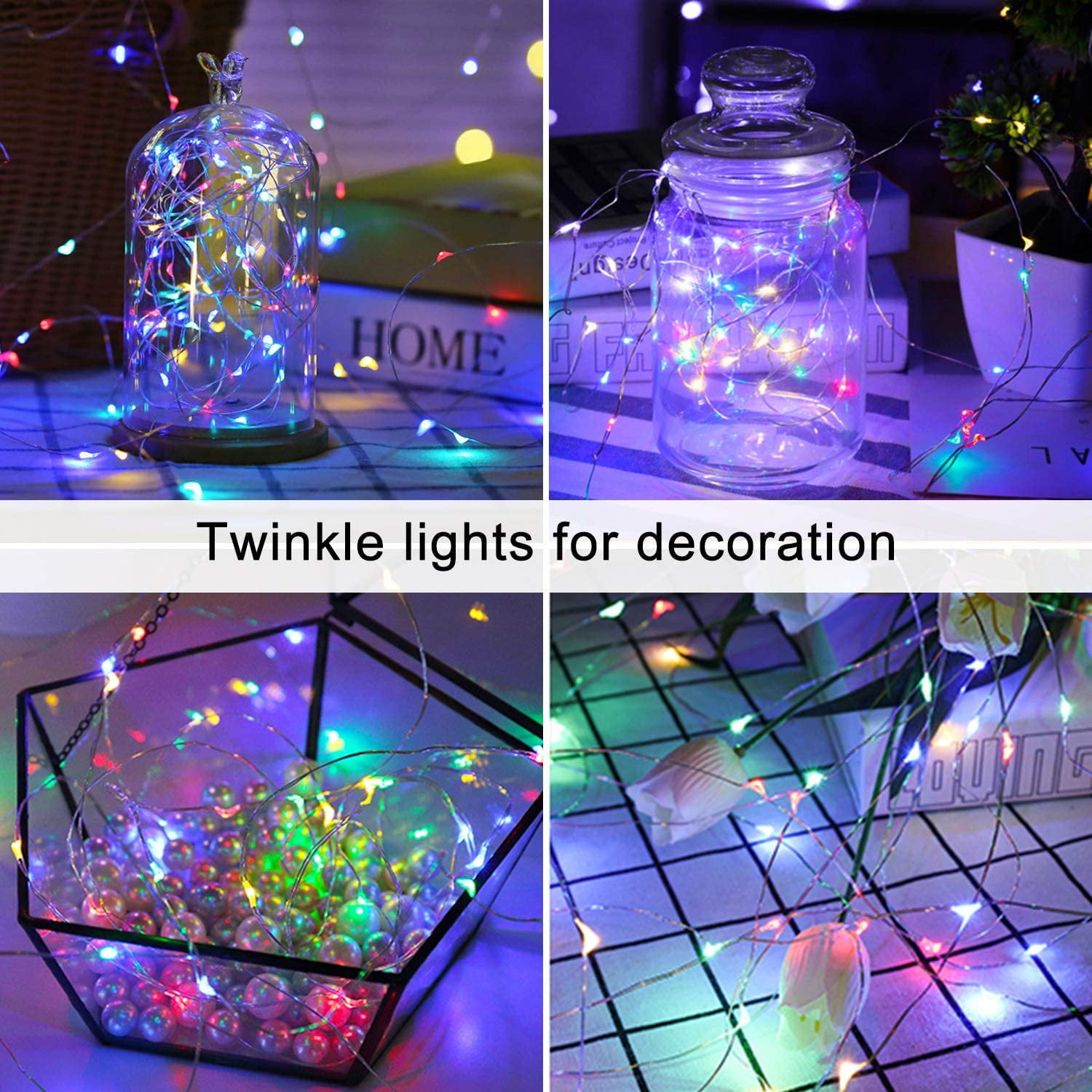 66 Feet 200 Led Fairy Lights Battery Operated with Remote Control Timer Waterproof Silver Wire Twinkle String Lights for Bedroom Indoor Outdoor Wedding Dorm Decor Multicolor 4Pack