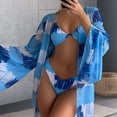 thumbnail image 3 of 1 Set Bathing Suit Padded High Waist Quick-Drying Machine Washable Spaghetti Strap Decorative Polyester Women Sexy Three-Pieces Bikini Bra Briefs Set for Women, 3 of 8