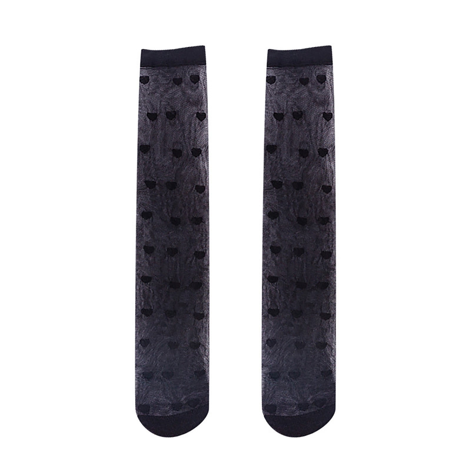 rygai 1 Pair Women Long Socks Thin See-through Solid Color Lolita Heart  Print Match Uniform Elastic Comfortable JK Style Calf Socks Cosplay  Supplies,Black - Walmart.com