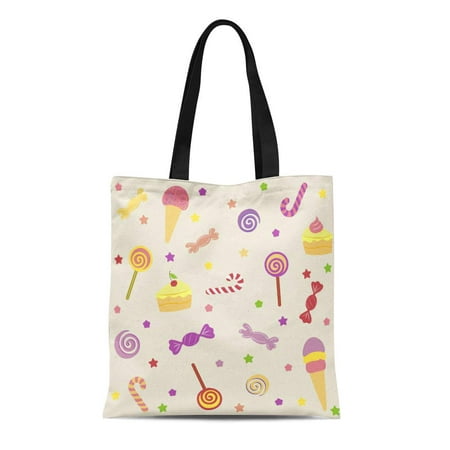 KDAGR Canvas Bag Resuable Tote Grocery Shopping Bags Candy Cakes Lollipops and Ice Cream Chocolate Cookie Cute Delicious Tote