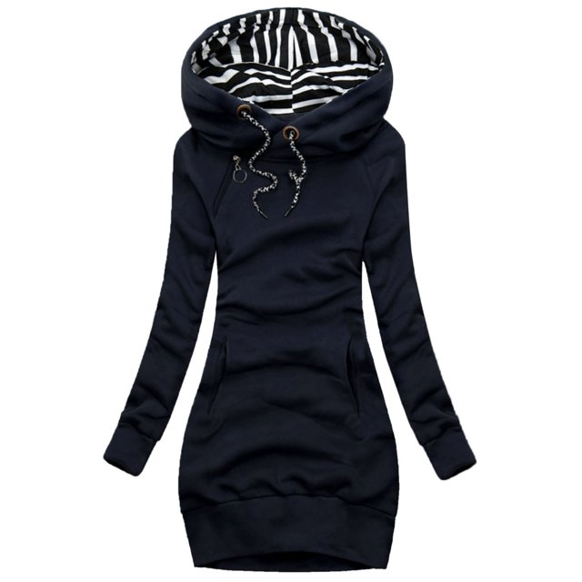 Ruimatai Chandail à Capuchon pour Femmes, Mode, Uni, avec Poche, à Rayures, Col Roulé, Manches Longues