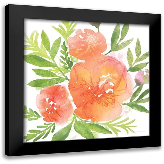 Bluebird Barn 20x20 Black Modern Framed Museum Art Print Titled - Peachy Floral I