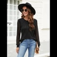thumbnail image 4 of Blusas de Punto Gofre para Mujer, Blusas Elegantes Informales de Negocios, Camisas de Trabajo de Larga con Encaje, Ropa de Otoño. Negro L, 4 of 10
