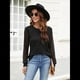 thumbnail image 4 of Blusas de Punto Gofre para Mujer, Blusas Elegantes Informales de Negocios, Camisas de Trabajo de Larga con Encaje, Ropa de Otoño. Negro L, 4 of 10