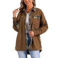 thumbnail image 1 of Chaqueta de mujer INSPIRE CHIC de cuadros y patchwork, elegante, de manga larga, con botones, color marrón oscuro, talla M, 1 of 6