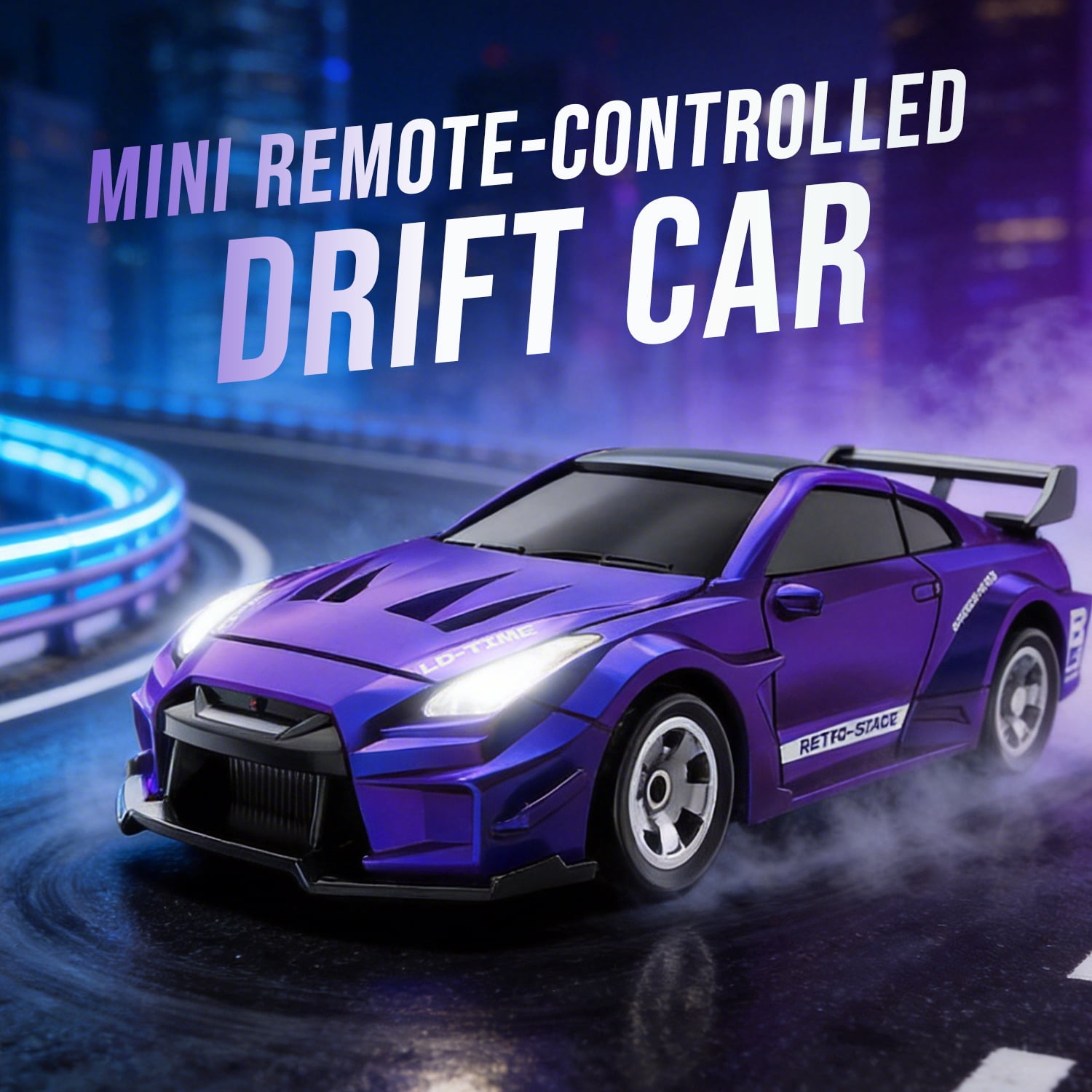 Mini RC Drift Car 1:64 Remote Control Car with Lights, 2.4GHz High Speed Racing Vehicle for Adults & Kids Ages 5 6 7 8 Gifts(Violet)