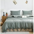 thumbnail image 2 of Simple&Opulence 100% Linen Duvet Cover Set, 3 Piece Belgian Flax Breathable Bedding, King Size 104''x92'' (1 Comforter Cover+2 Pillowshams) with Tie Closure Style,Greyish-Green, 2 of 9