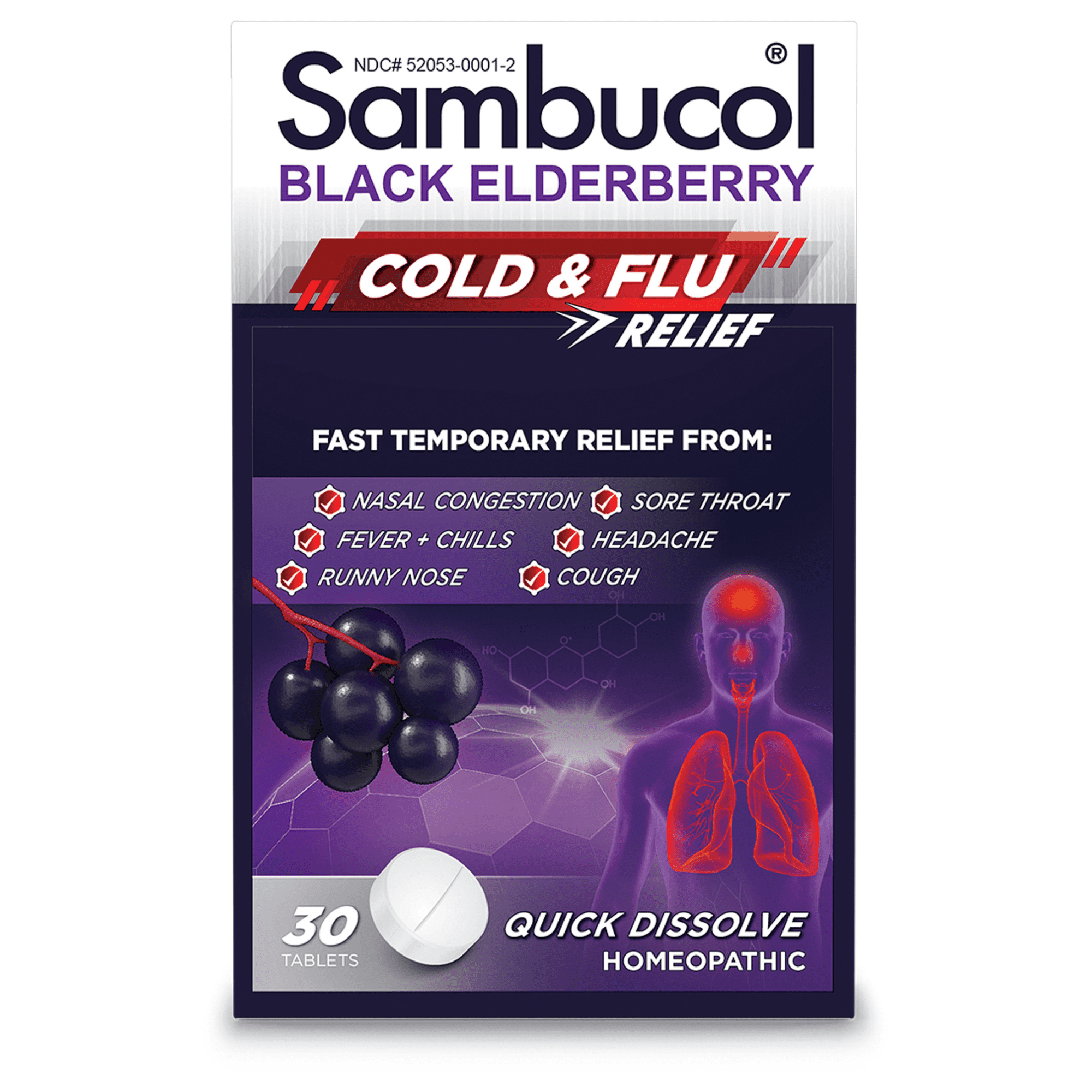Sambucol Cold and Flu Relief Tablets - Quick-Dissolving - 30 Count