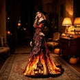 thumbnail image 6 of Witch Dress for Women Halloween Long Sleeve Lace V Neck Vintage Gothic Maxi Dress Allover Halloween Print Haunted House A Line Party Dress, 6 of 6