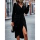 thumbnail image 4 of Vestido de fiesta, vestido cruzado con cuello en V, largo y fruncido, vestido cruzado con cuello en V, funcionalidad versátil, 4 of 9