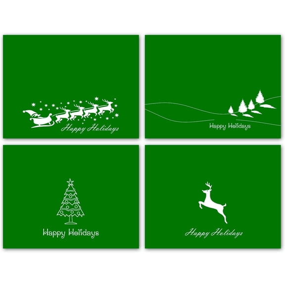 Small World Greetings Green Happy Holidays Cards 12 Count - Blank Inside with Envelopes - A2 Size (5.5”x4.25”) - Christmas, Winter Events, and More