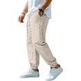 thumbnail image 3 of Mens Cotton Linen Pants with Elastic Waist Drawstring Straight-Legs Pants with Pockets Cotton Linen Cotton Trousers Breathable Casual Summer Beach Lightweight Linen Dress Trousers,Brown XL, 3 of 4