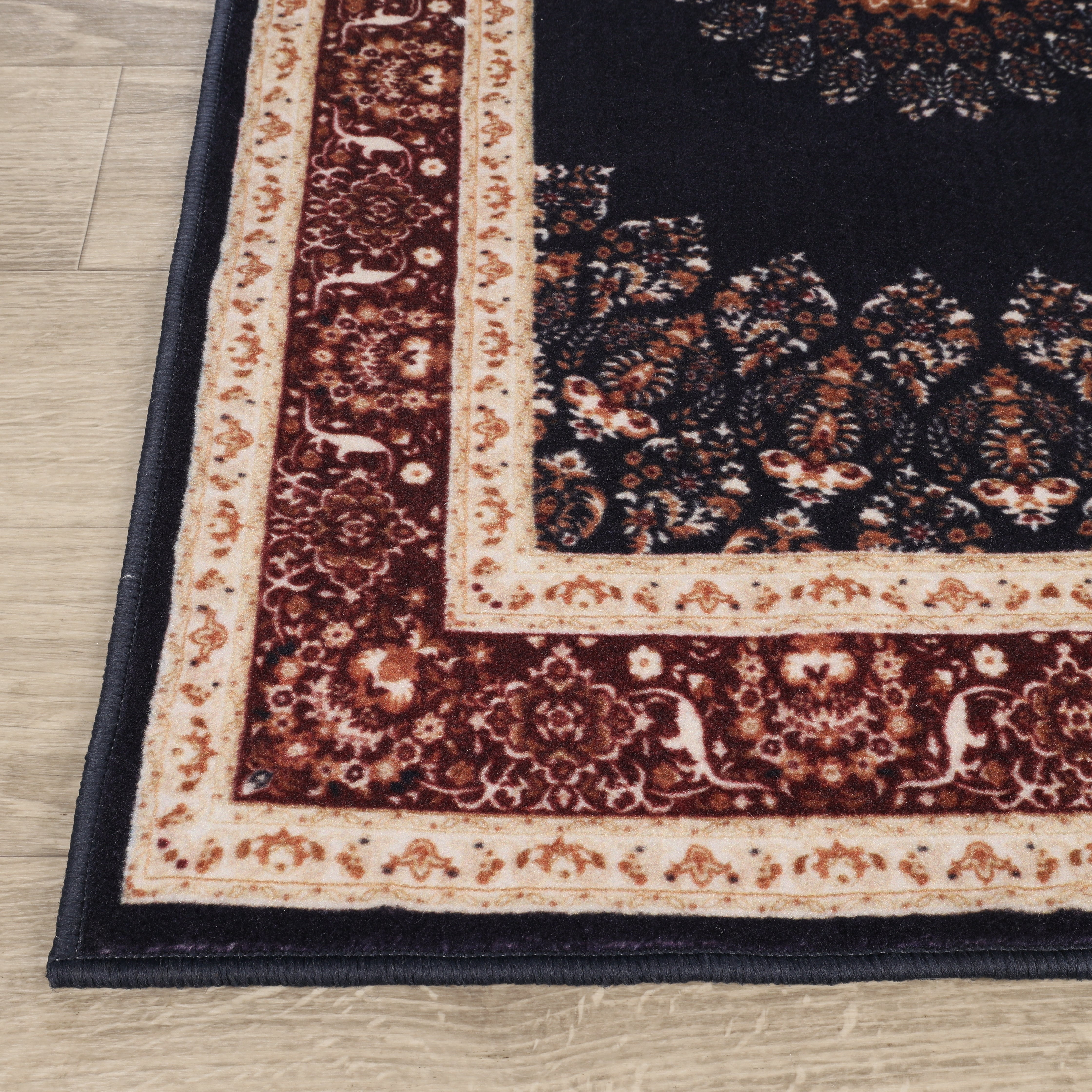 Superior Nanterre Floral Medallion Washable Indoor Area Rug, 10' x 14', Black - Ivory