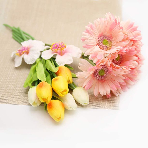 28 Pcs Multicolor Tulips Artificial Flowers Faux Tulip Stems Real Feel PU  Tulips for Easter Spring Wreath Wedding Bouquet Centerpiece Floral  Arrangement Cemetery Table Décor 14 Tall 