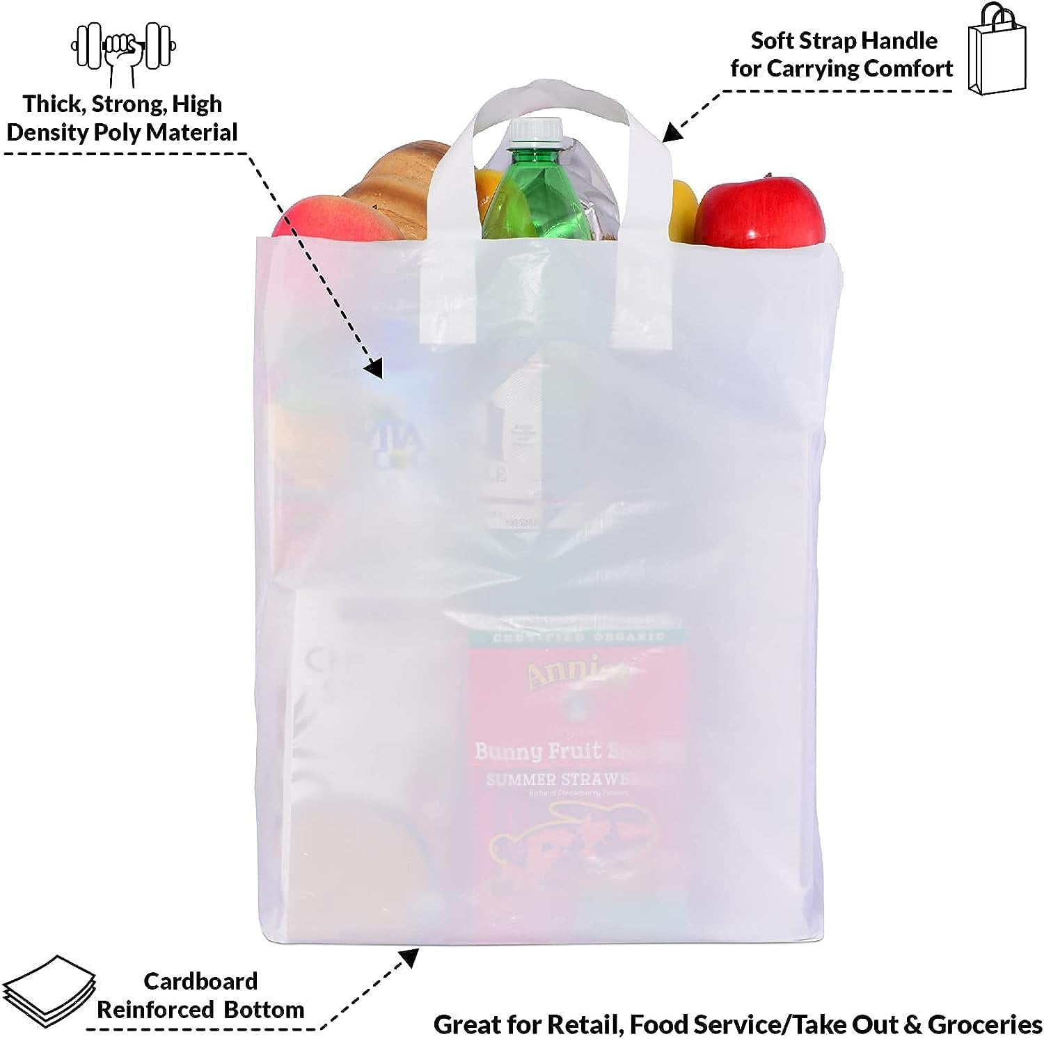 12x16x10 Thick White Plastic Shopping Bags, Take Out Bags, Gift Bags, Merchandise Bags 250 pcs.