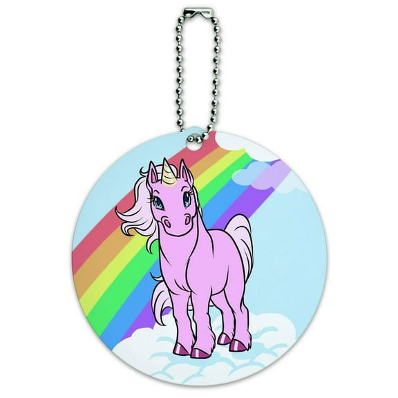 Graphics and More Unicorn Pony Rainbow Pink Round ID Card Luggage Tag