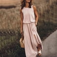 thumbnail image 2 of TJAZFJPA Robes d'Été pour Femmes Robe Maxi Sans Manches à Col Rond Fendue Classique Couleur Unie Design Fluide Robes de Mariée pour Femmes Robe Taille Empire, 2 of 5