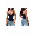 thumbnail image 3 of Womens U Neck Adjustable Spaghetti Strap Tight Tank Tops Casual Workout Basic Camisole Tops Navy Blue XL, 3 of 7