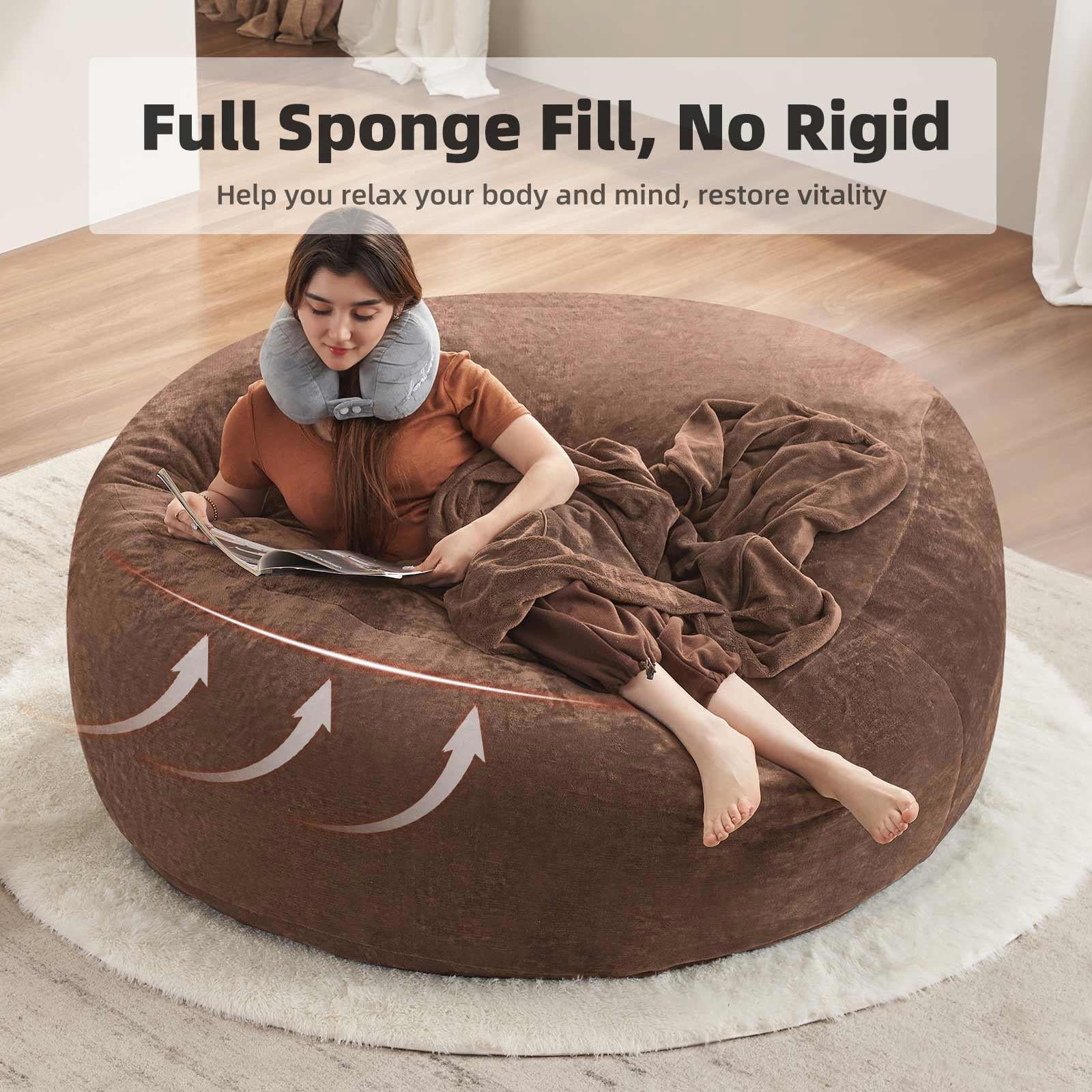 Hommoo 6FT Bean Bag Chair, Memory Foam Filling Soft Sofa with Flannel Cover, Round Sofa for Living Room, Bedroom, College Dorm, Coffee