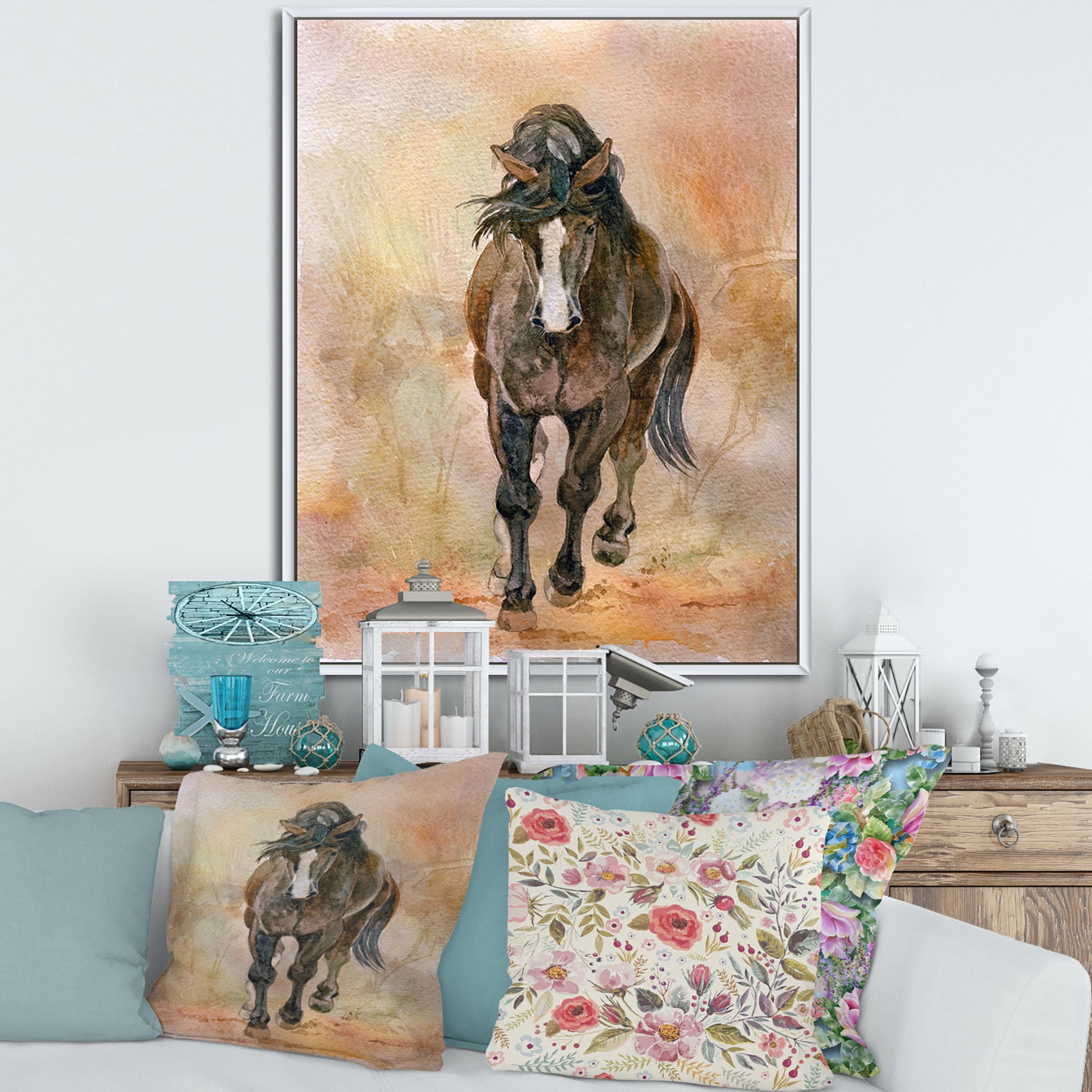 Designart 'Abstract Portrait Of Beautiful Chestnut Horse I' Farmhouse Framed Canvas Wall Art Print