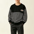 thumbnail image 2 of Atogsazn Toddler Boys Striped Sweater Kids Casual Oversized Long Sleeve Pullover Sweatshirt Fall Winter Tops Black 7-8Years Fashion, 2 of 8