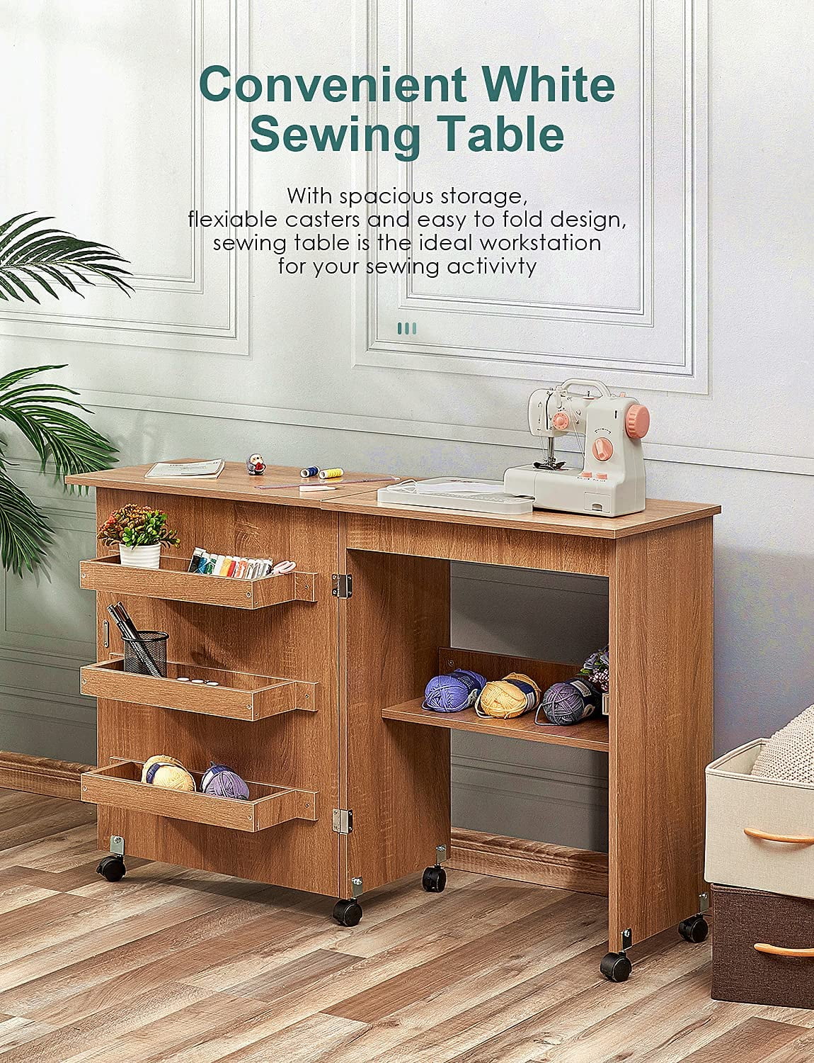 Folding Sewing Table with Storage, Sewing Craft Table Foldable with 3 Storage  Shelves, Adjustable Sewing Craft Cart with Hidden Bins Lockable Casters,  Multifunctional Wood Sewing Cabinet Art Desk - Yahoo Shopping
