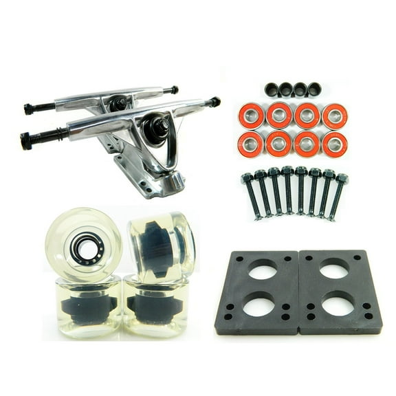 LONGBOARD PARTS PACKAGE 180mm Raw Trucks 70mm Gel Clear Wheels/Bearings/HW