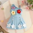 thumbnail image 2 of XZNPDUCQ Toddler Baby Girl Smocked Outfit Ruffle Halter Shirt Flared Pants Set Toddler Bell Bottom Outfit Summer Clothes Playwear Beach Outfits 2-3 Years,Blue, 2 of 9