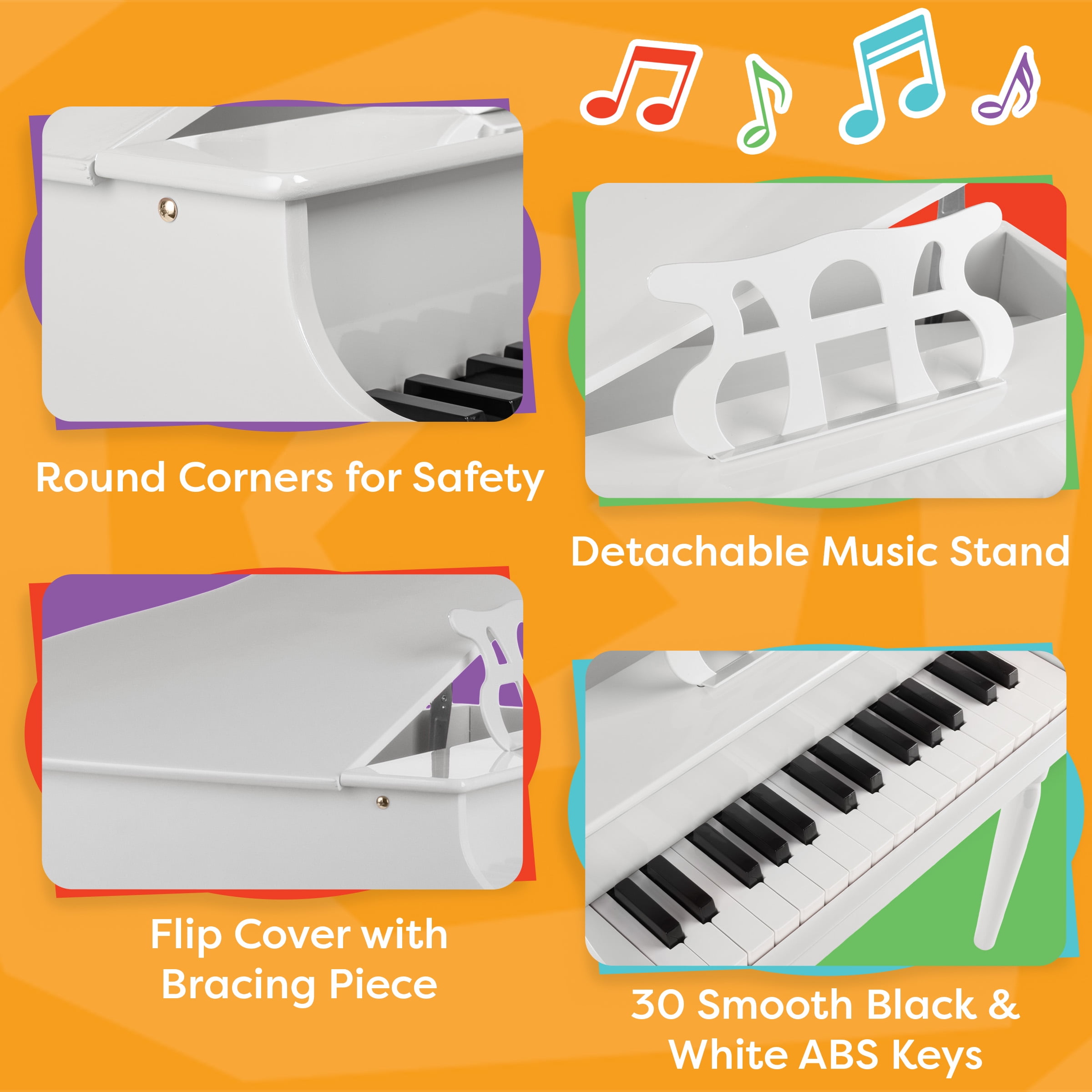 Hey Play Kids Piano - 30 Key Mini Grand Piano with Music Stand and Bench