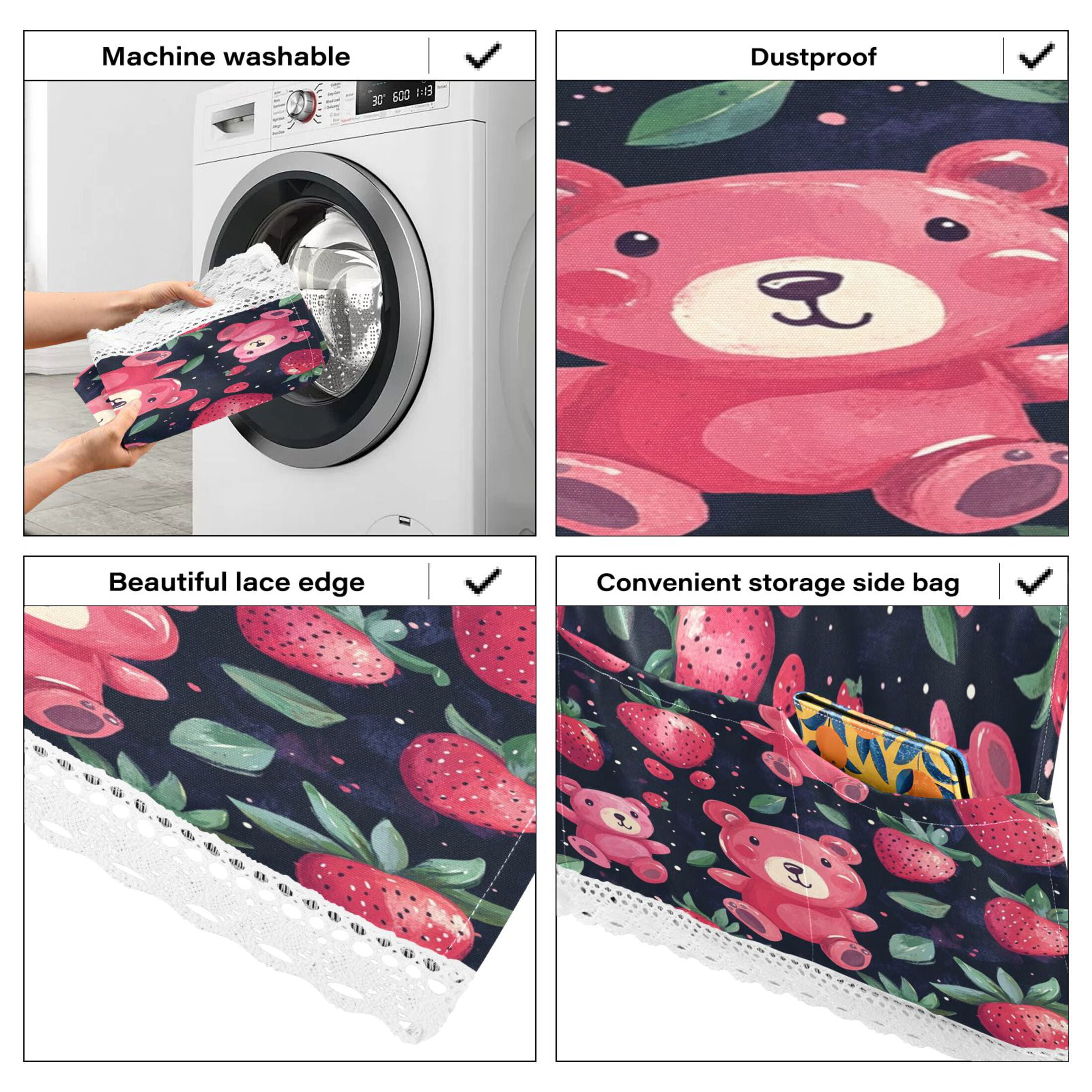 WOBOGO Cute Strawberry Bear Washing Machine Cloth Dryer Refrigerator Top Cover Protective Non-Slip Mat For Kitchen Laundry
