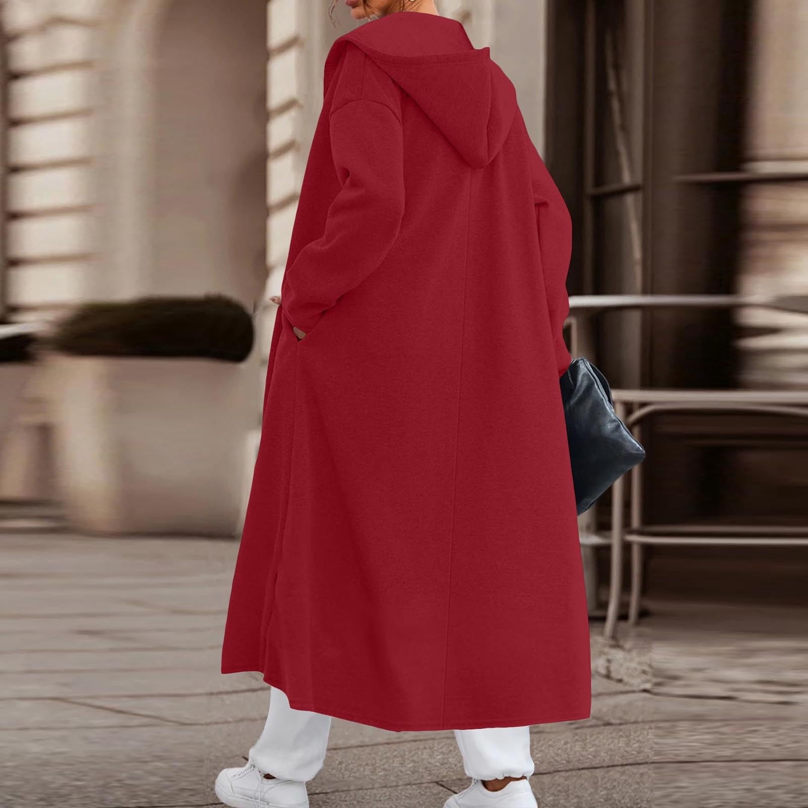 Long Hoodies Trench Coat Womens Trendy Casual Open Front Hooded