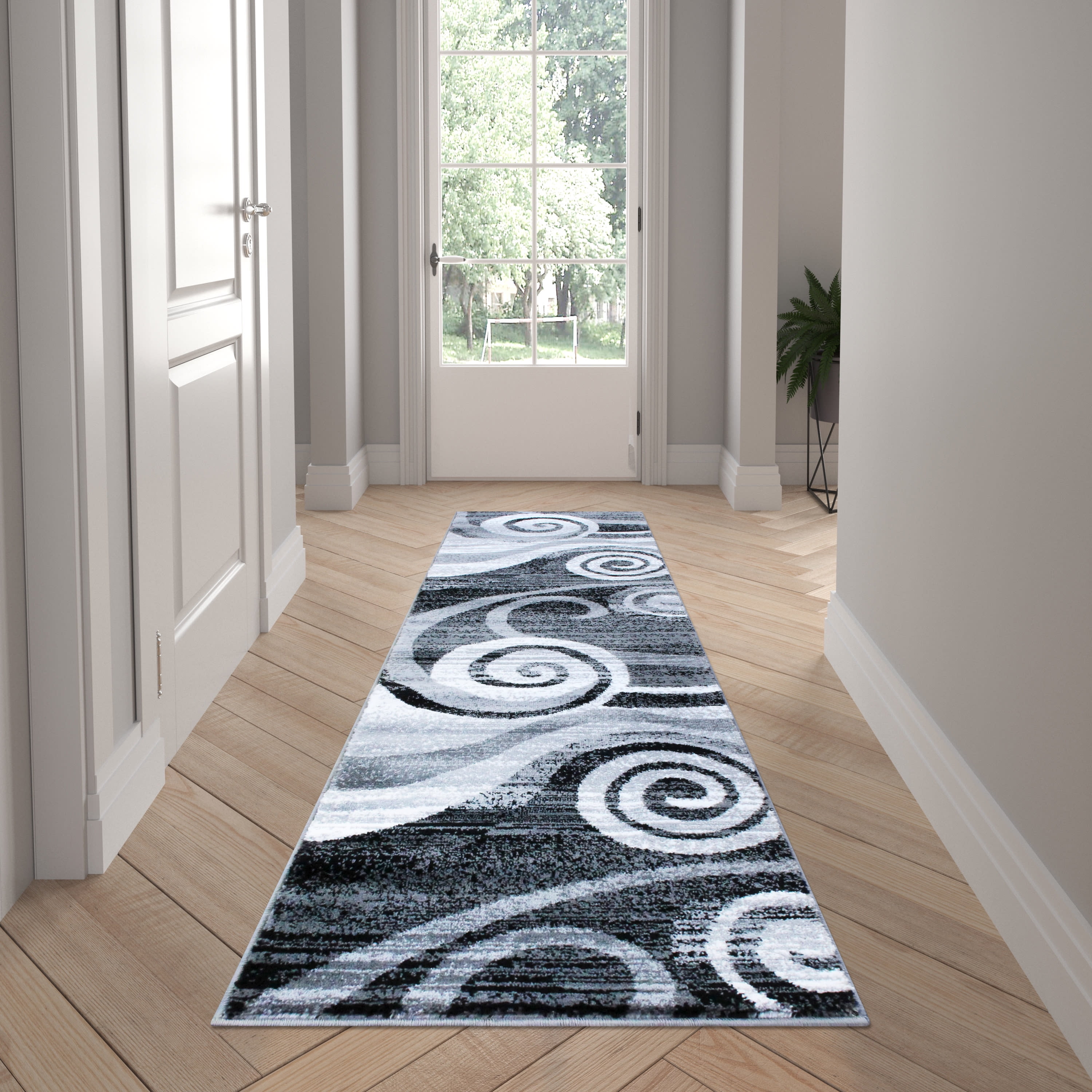 Emma + Oliver 2'x7' Contemporary Swirl Plush Pile Accent Rug with ...