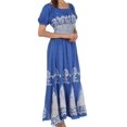 thumbnail image 3 of Sakkas Batik Fleur De Lis Embroidered Peasant Dress - Royal Blue - One Size, 3 of 4