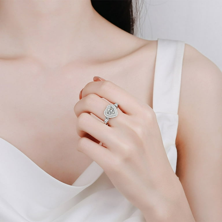 1 Carat D Color VVS1 Moissanite Diamond Rings for Women, S925 Sterling Silver 18K Gold Plated Heart Engagement Rings for Women - Wedding Valentine's