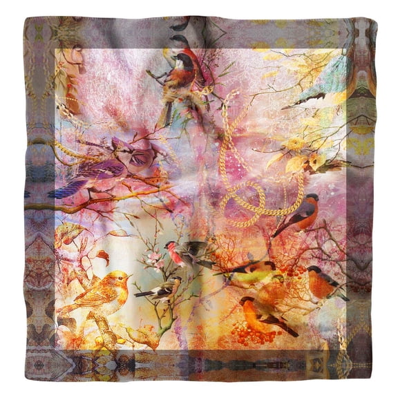 Phagun Orange Sparrow Bird Pure Silk Printed Head Bandanas Summer Neck Wrap Square Scarf