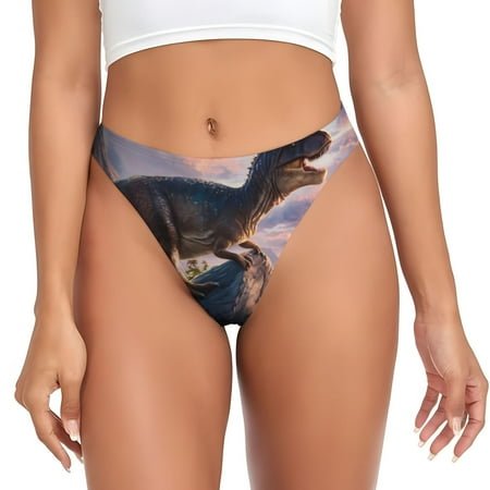 Sigee Sunset Cliff Dinosaur for Women s G-String Panty  Low Rise  Soft Lace Perfect for Everyday Wear or Special Occasions-Small