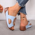 thumbnail image 5 of Rokment Women's Orthopedic Platform Wedge Slip on Sandals Trendy Casual Leather Metallic Chunky Mid Heel Dress Slides Comfortable Walking Slippers for Beach Summer Blue Size 9.5, 5 of 7