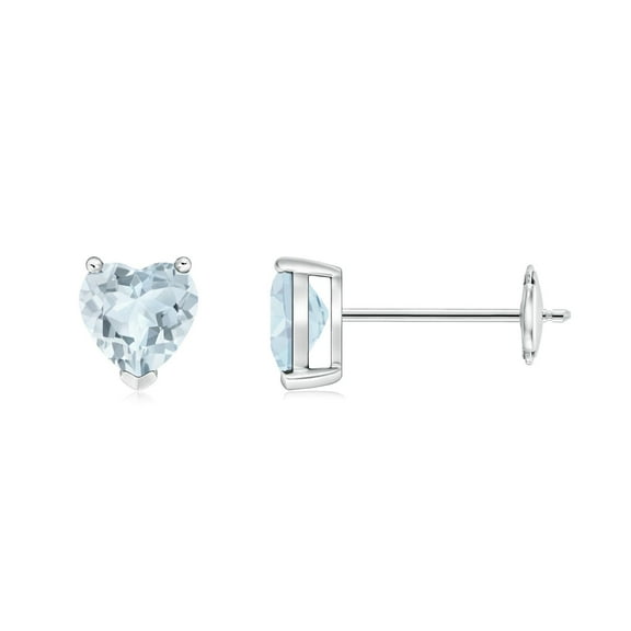 ANGARA Natural Aquamarine Solitaire Heart Stud Earrings in 14K White Gold for Women (Size-5mm) | March Birthstone, Birthday, Anniversary, Jewelry Gift for Women | Natural Aquamarine Earrings