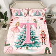 thumbnail image 2 of Homewish Initial T Letter 4pcs King Sheet Set, Pink Christmas Plaid Bedding, 2 of 7